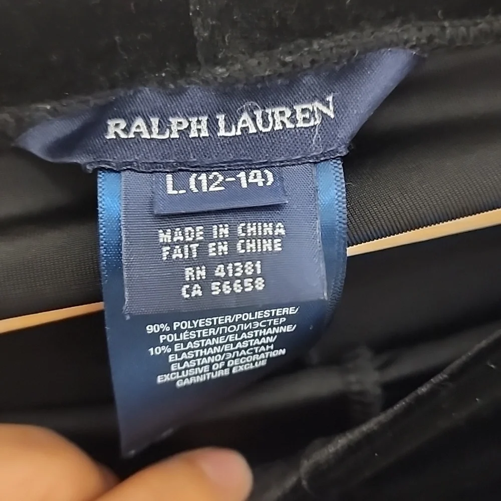 Ralph Lauren‎ Girl Black Legging Pants Velvet Velour Ruched Side size L (12-14)
